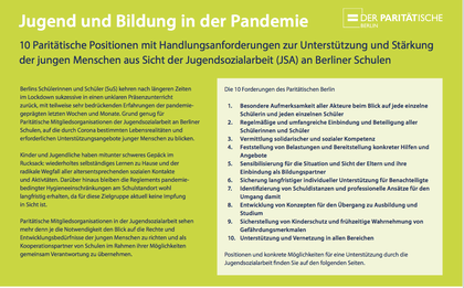 Paritätisches Positionspapier Jugend und Bildung in der Pandemie Paritätisches Positionspapier Jugend und Bildung in der Pandemie